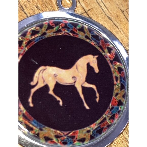 Horse Pendant Polished Pewter Resin Equestrian Jewelry Artisan Signed Y2K VTG - Picture 5 of 7